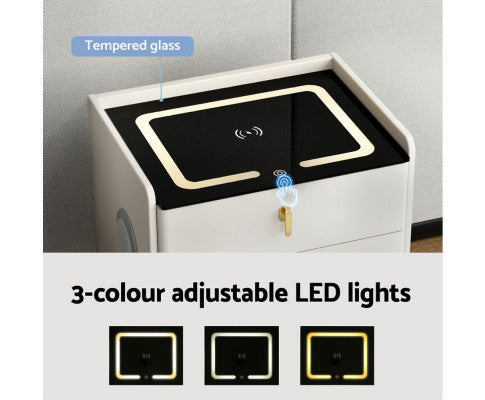 Bedside Table Wireless Charging - ALMA White Artiss