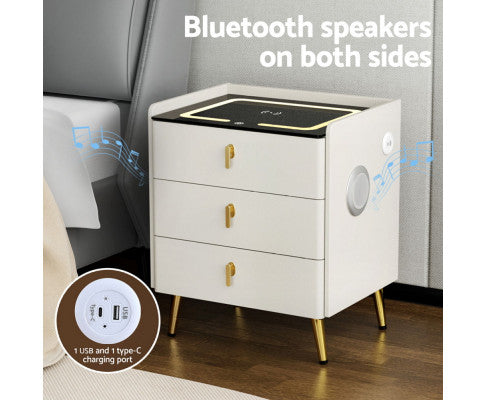 Bedside Table Wireless Charging - ALMA White Artiss