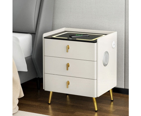 Bedside Table Wireless Charging - ALMA White Artiss