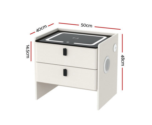 Smart Bedside Table Wireless Charging - BESS White Artiss