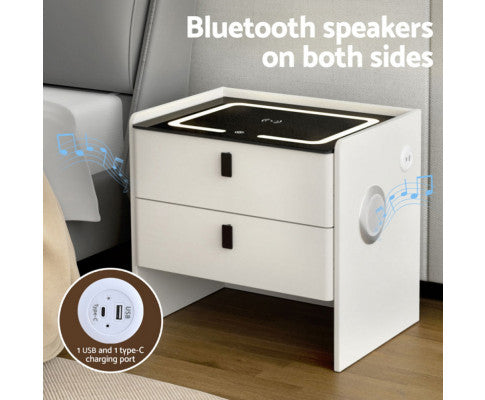 Smart Bedside Table Wireless Charging - BESS White Artiss