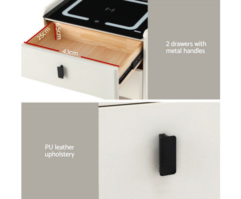 Smart Bedside Table Wireless Charging - BESS White Artiss