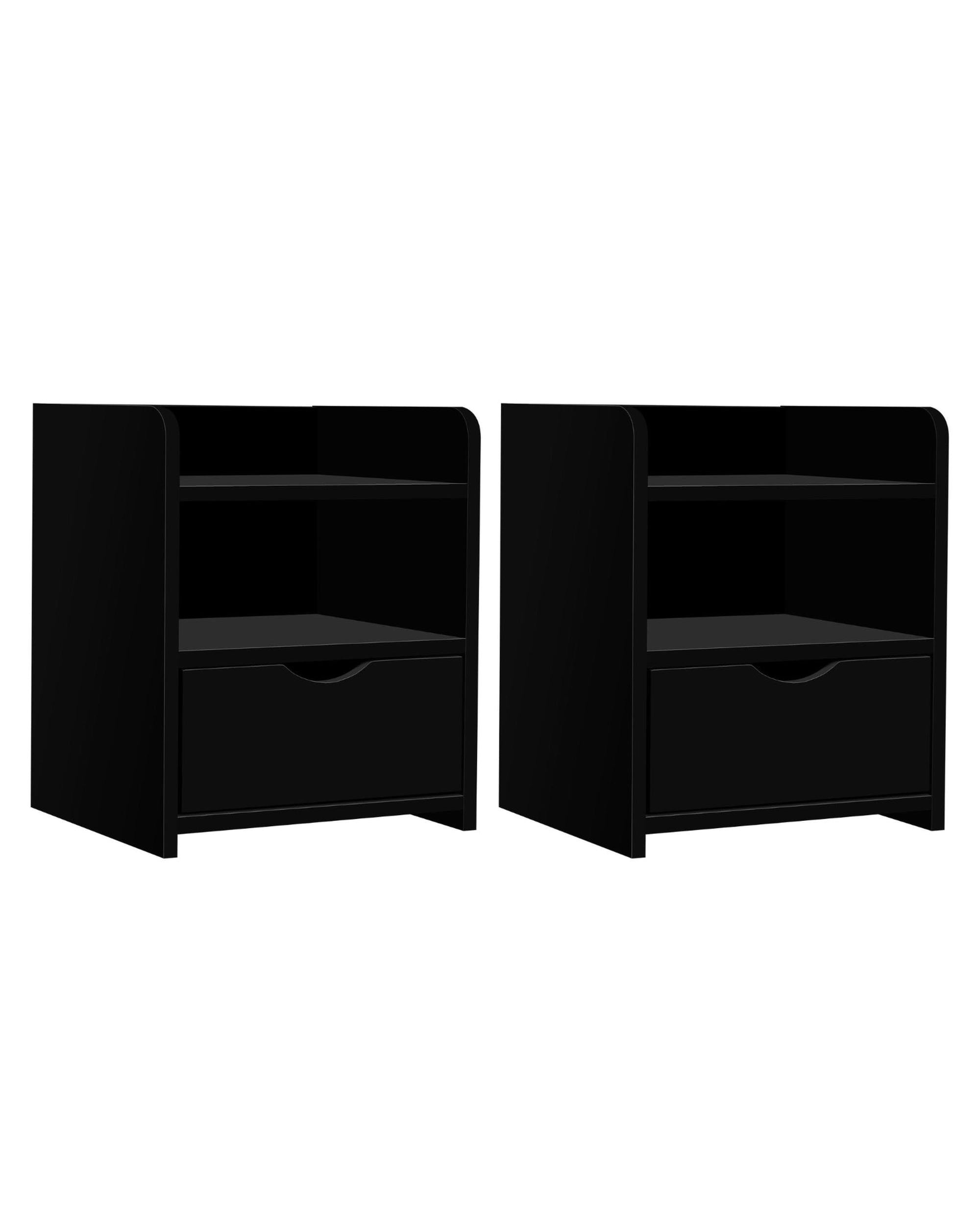 2X Bedside Table 1 Drawer with Shelf - FARA Black Artiss
