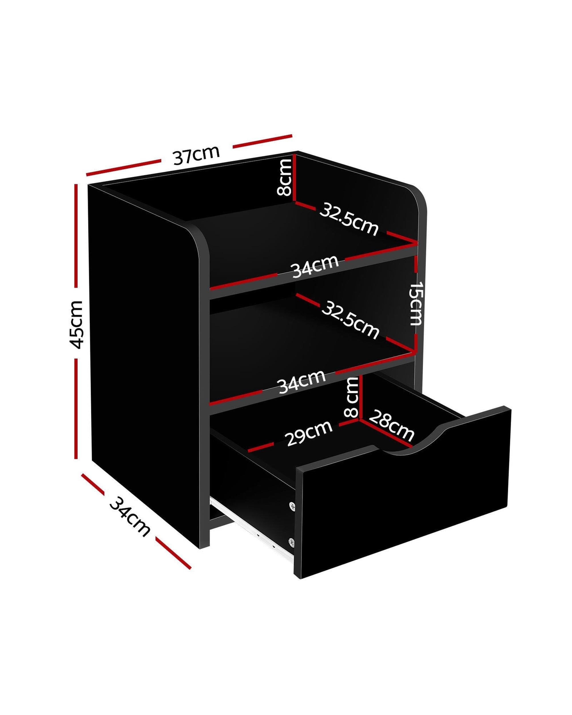 2X Bedside Table 1 Drawer with Shelf - FARA Black Artiss