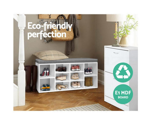 Fabric Shoe Bench with Storage Cubes - White Artiss