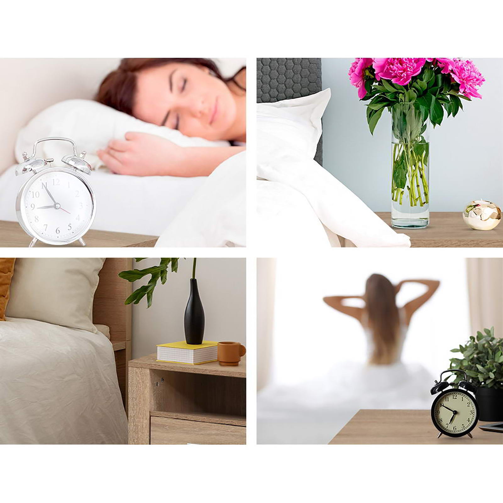 2X Bedside Table 2 Drawers with Shelf - TARA Oak Artiss