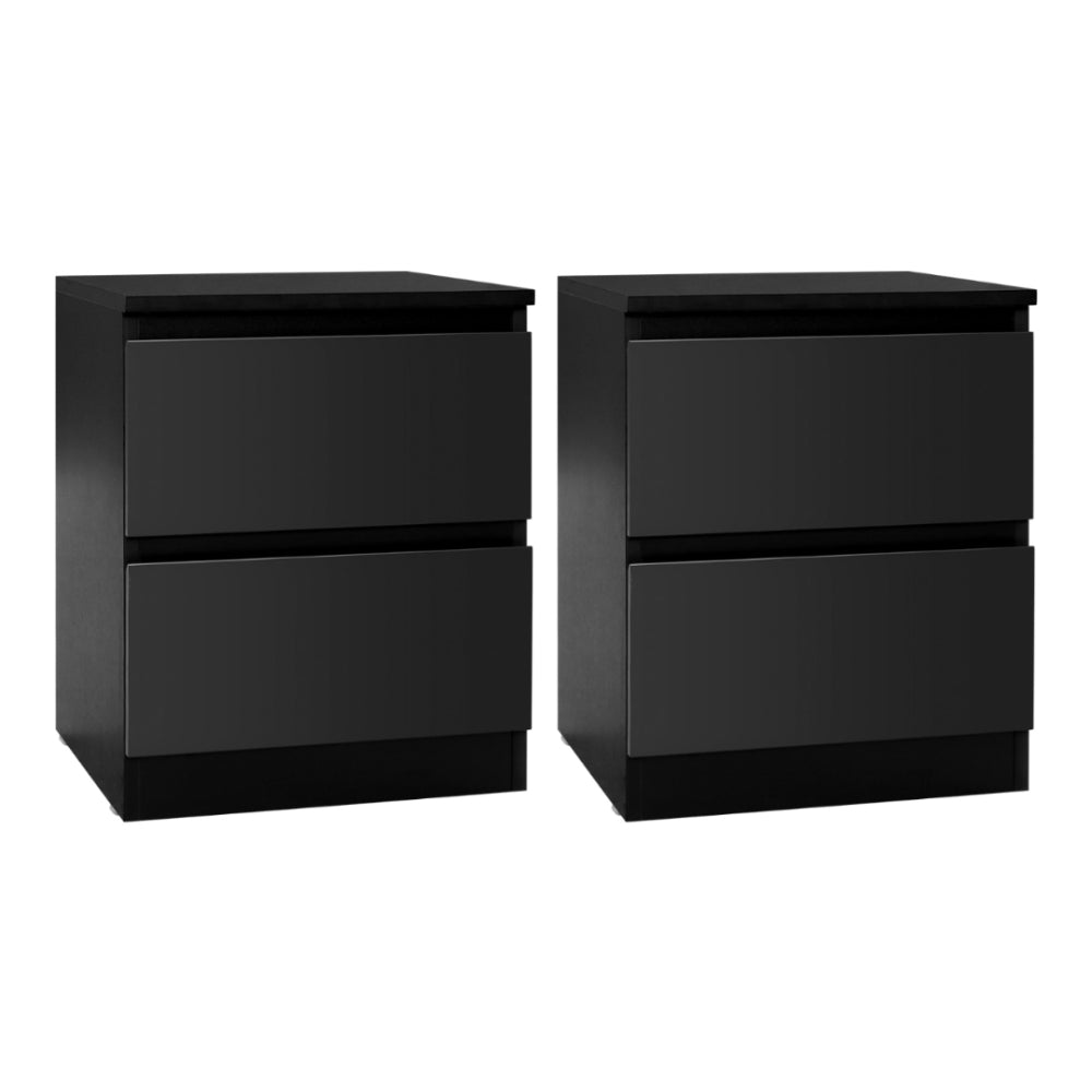 2x Bedside Table 2 Drawers - PEPE Black Artiss