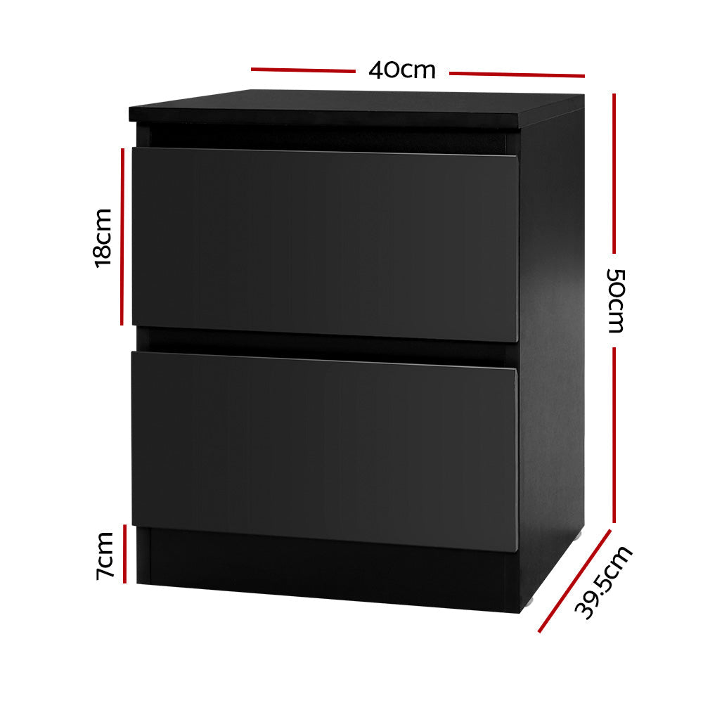 2x Bedside Table 2 Drawers - PEPE Black Artiss