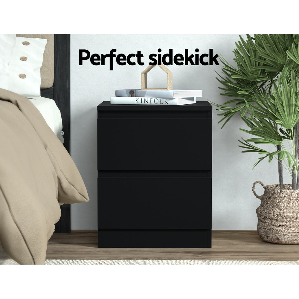 2x Bedside Table 2 Drawers - PEPE Black Artiss