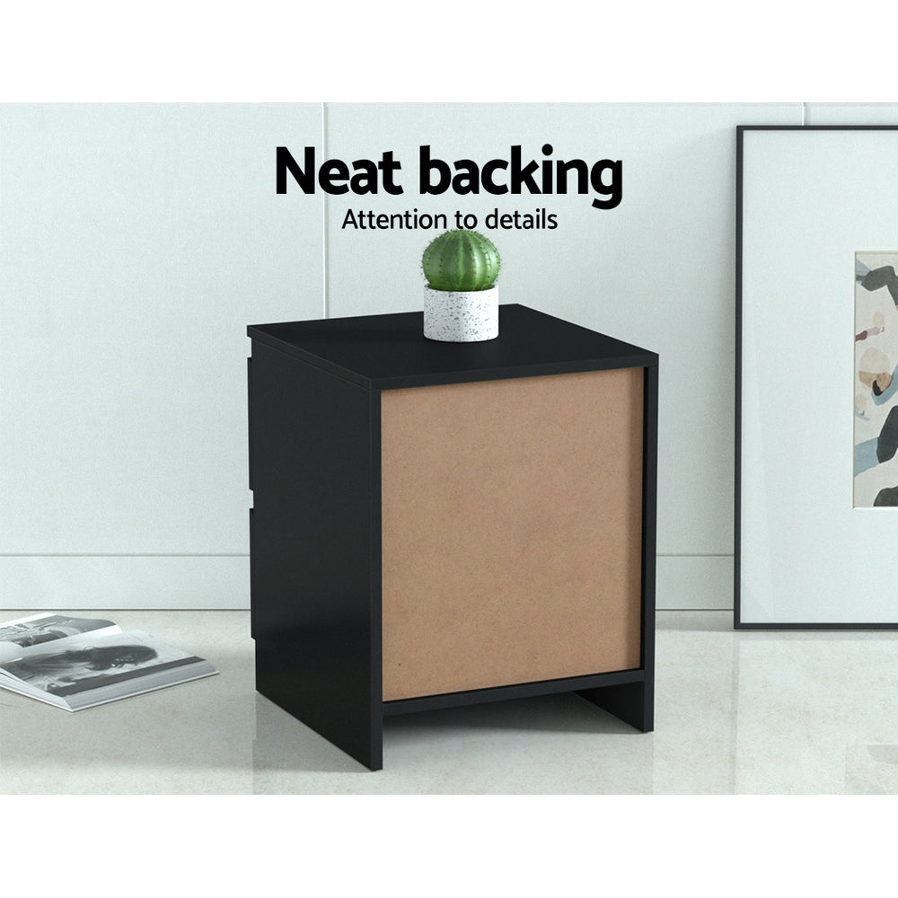 2x Bedside Table 2 Drawers - PEPE Black Artiss
