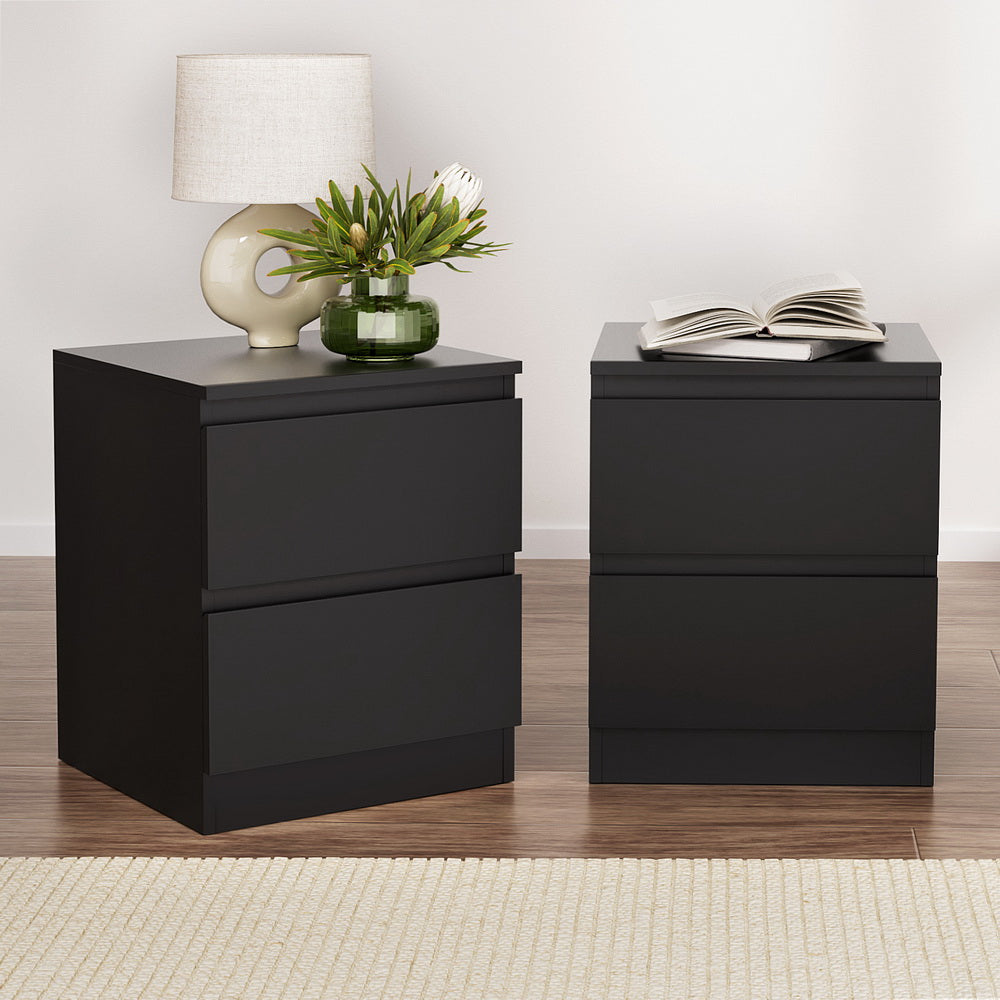 2x Bedside Table 2 Drawers - PEPE Black Artiss