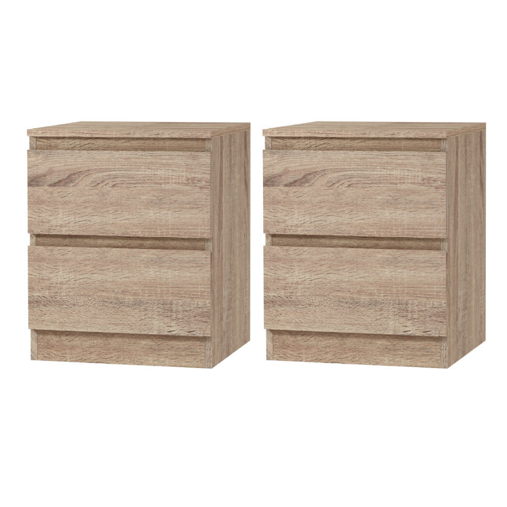 2x Bedside Table 2 Drawers - PEPE Oak Artiss