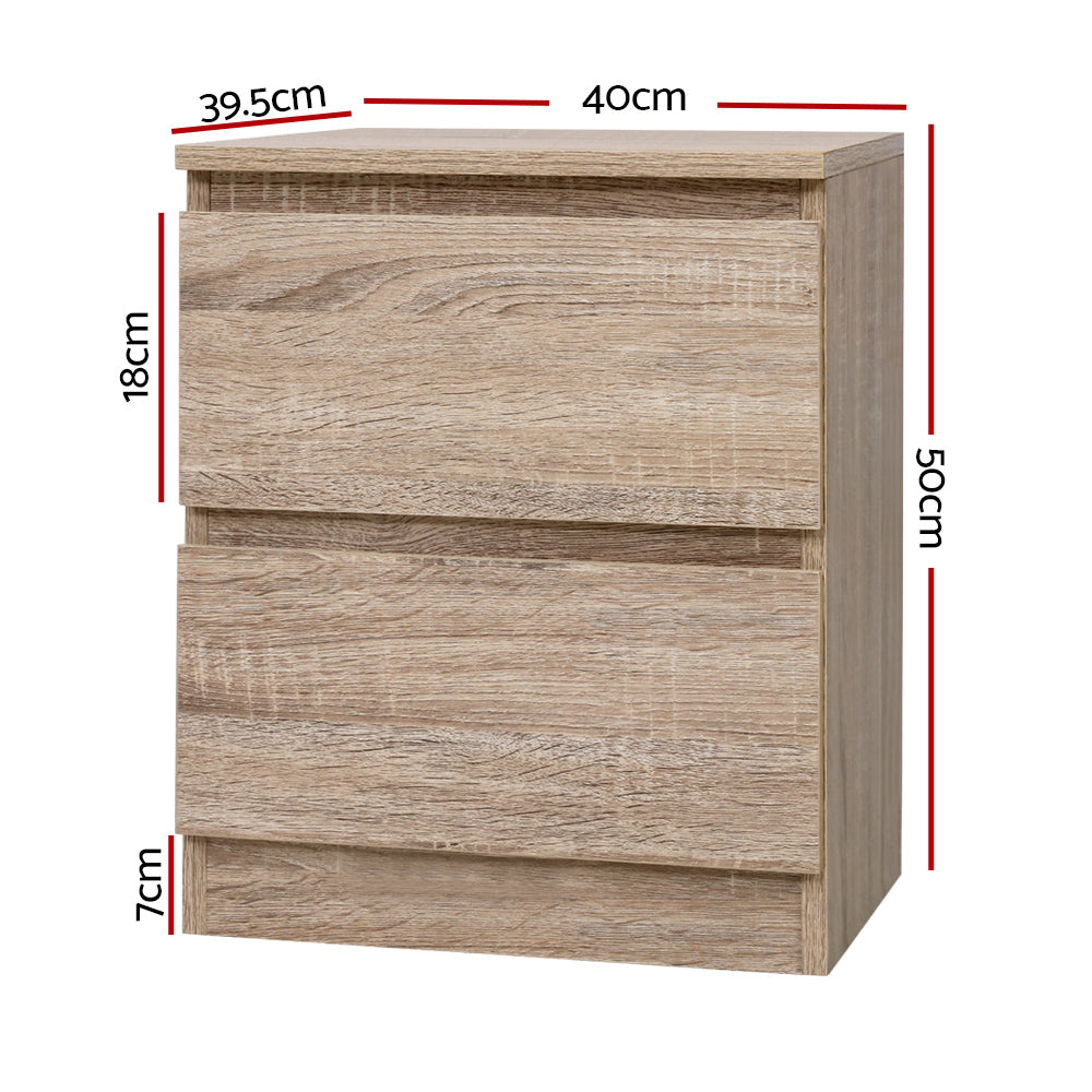 2x Bedside Table 2 Drawers - PEPE Oak Artiss
