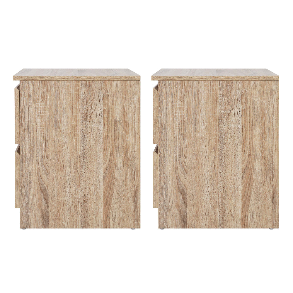 2x Bedside Table 2 Drawers - PEPE Oak Artiss