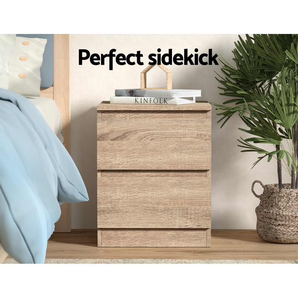 2x Bedside Table 2 Drawers - PEPE Oak Artiss