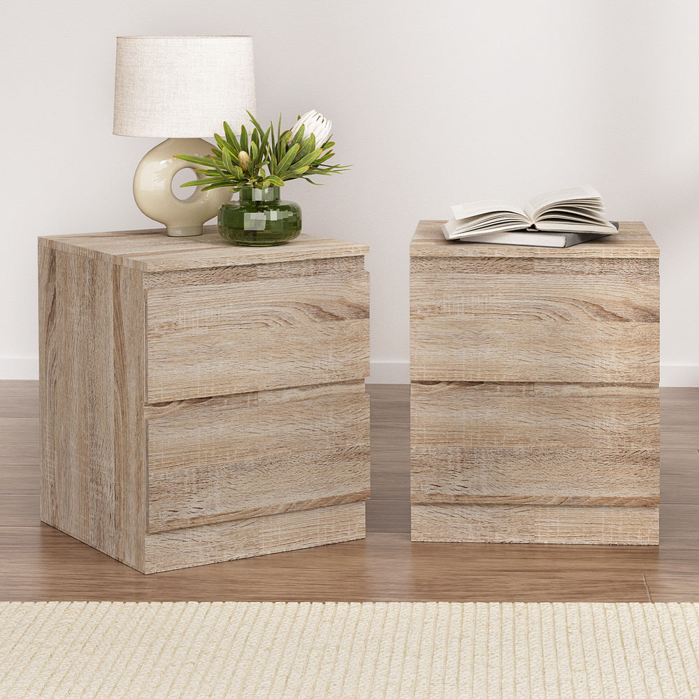 2x Bedside Table 2 Drawers - PEPE Oak Artiss