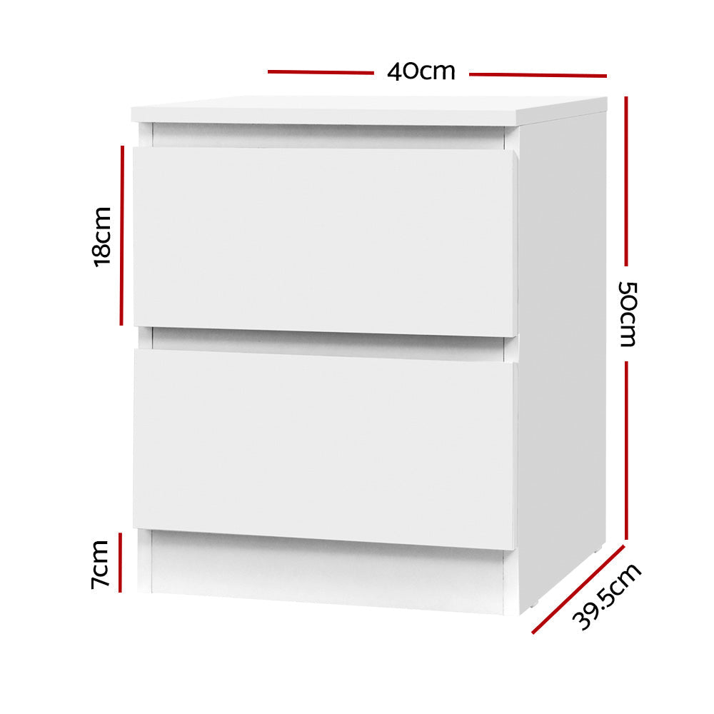 2x Bedside Table 2 Drawers - PEPE White Artiss