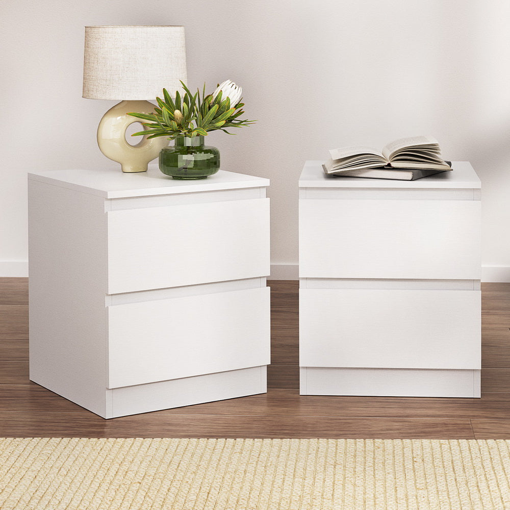 2x Bedside Table 2 Drawers - PEPE White Artiss
