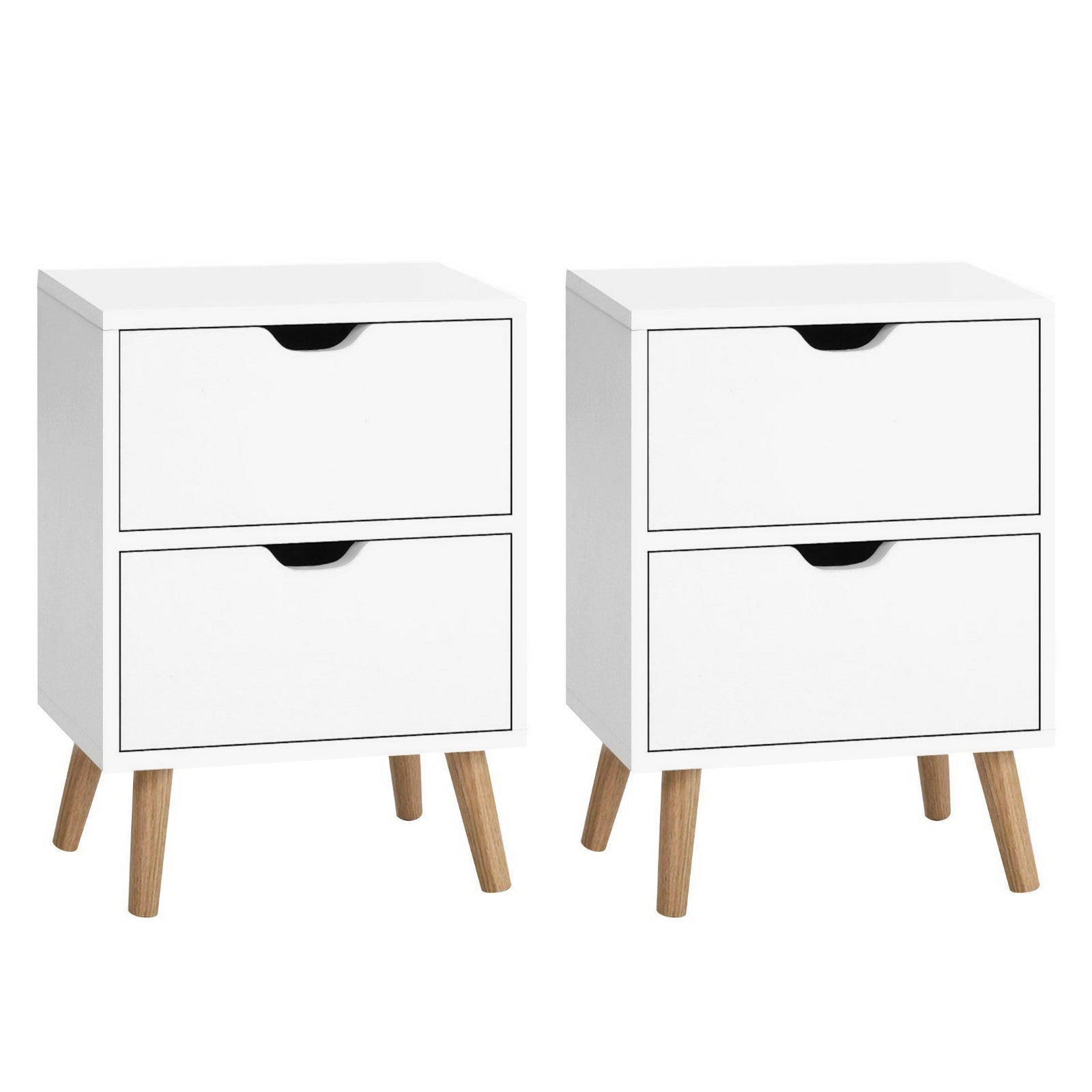 2X Bedside Table 2 Drawers - BODEN White Artiss