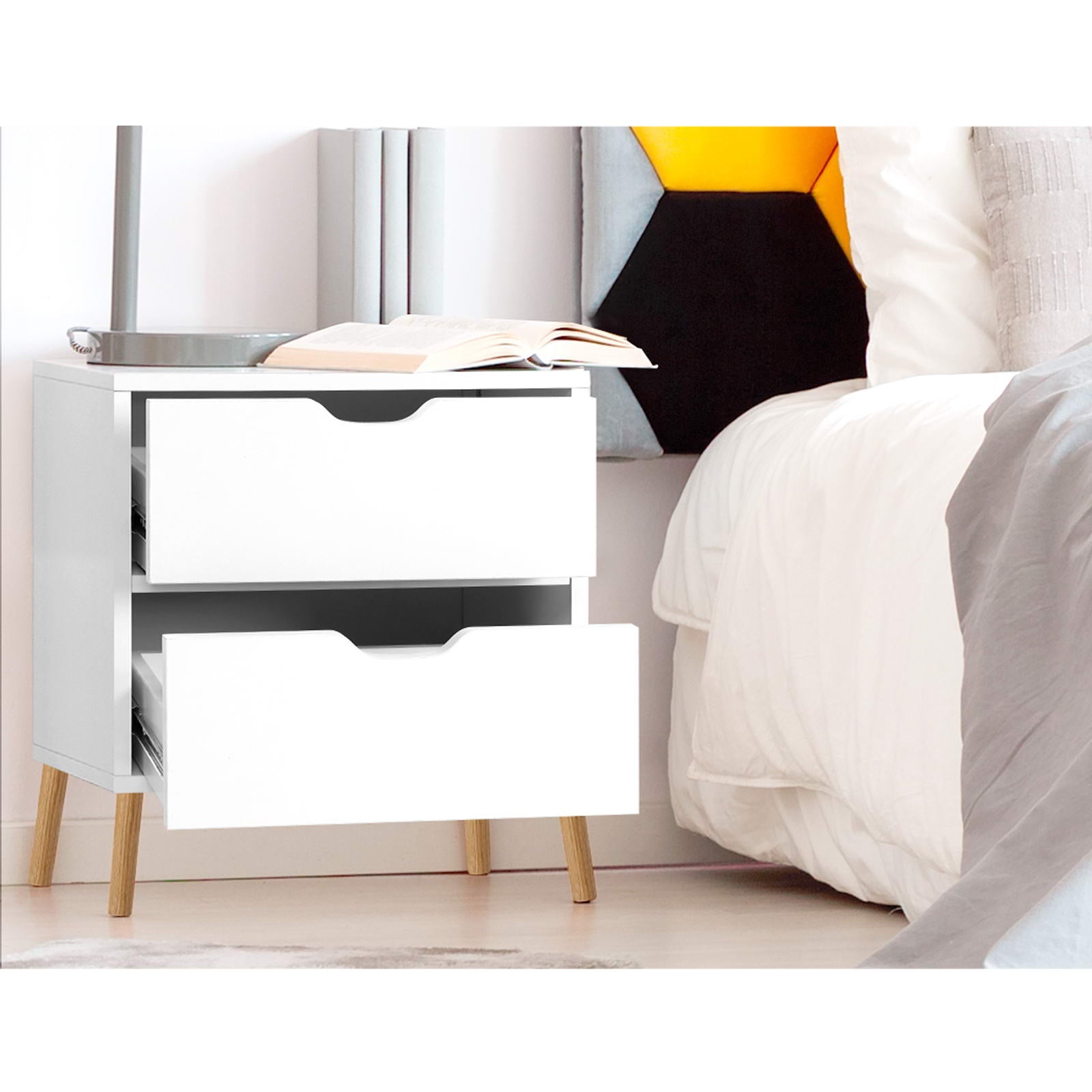 2X Bedside Table 2 Drawers - BODEN White Artiss