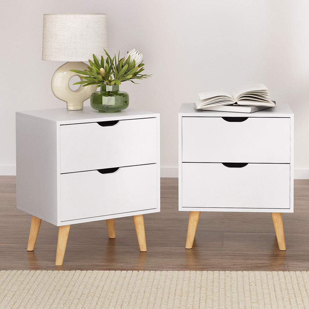 2X Bedside Table 2 Drawers - BODEN White Artiss