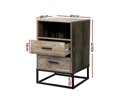 Bedside Table 2 Drawers with Shelf - BADAN Artiss