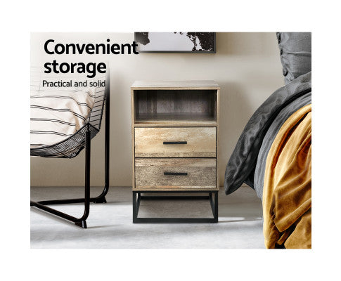 Bedside Table 2 Drawers with Shelf - BADAN Artiss