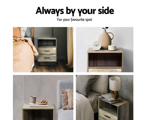 Bedside Table 2 Drawers with Shelf - BADAN Artiss