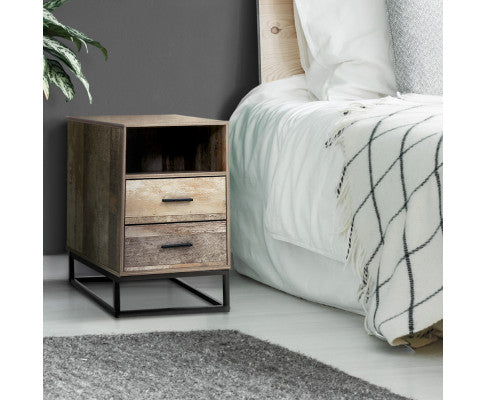 Bedside Table 2 Drawers with Shelf - BADAN Artiss