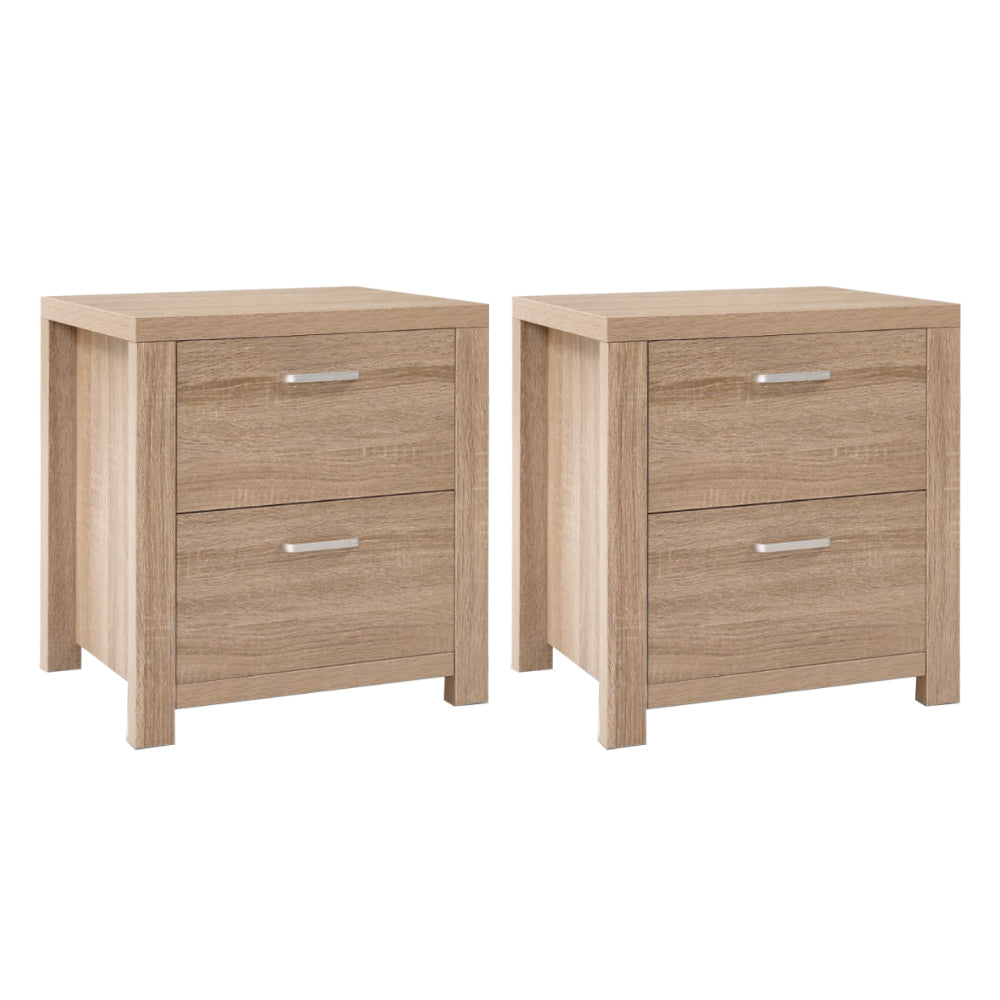 2x Bedside Table 2 Drawers - MAXI Pine Artiss