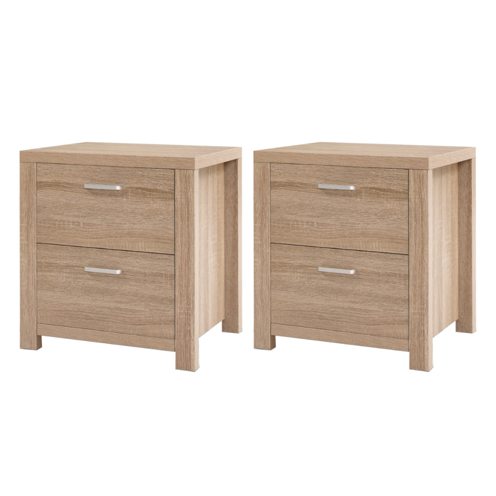 2x Bedside Table 2 Drawers - MAXI Pine Artiss