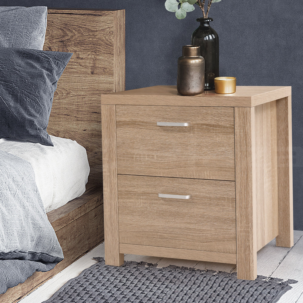2x Bedside Table 2 Drawers - MAXI Pine Artiss