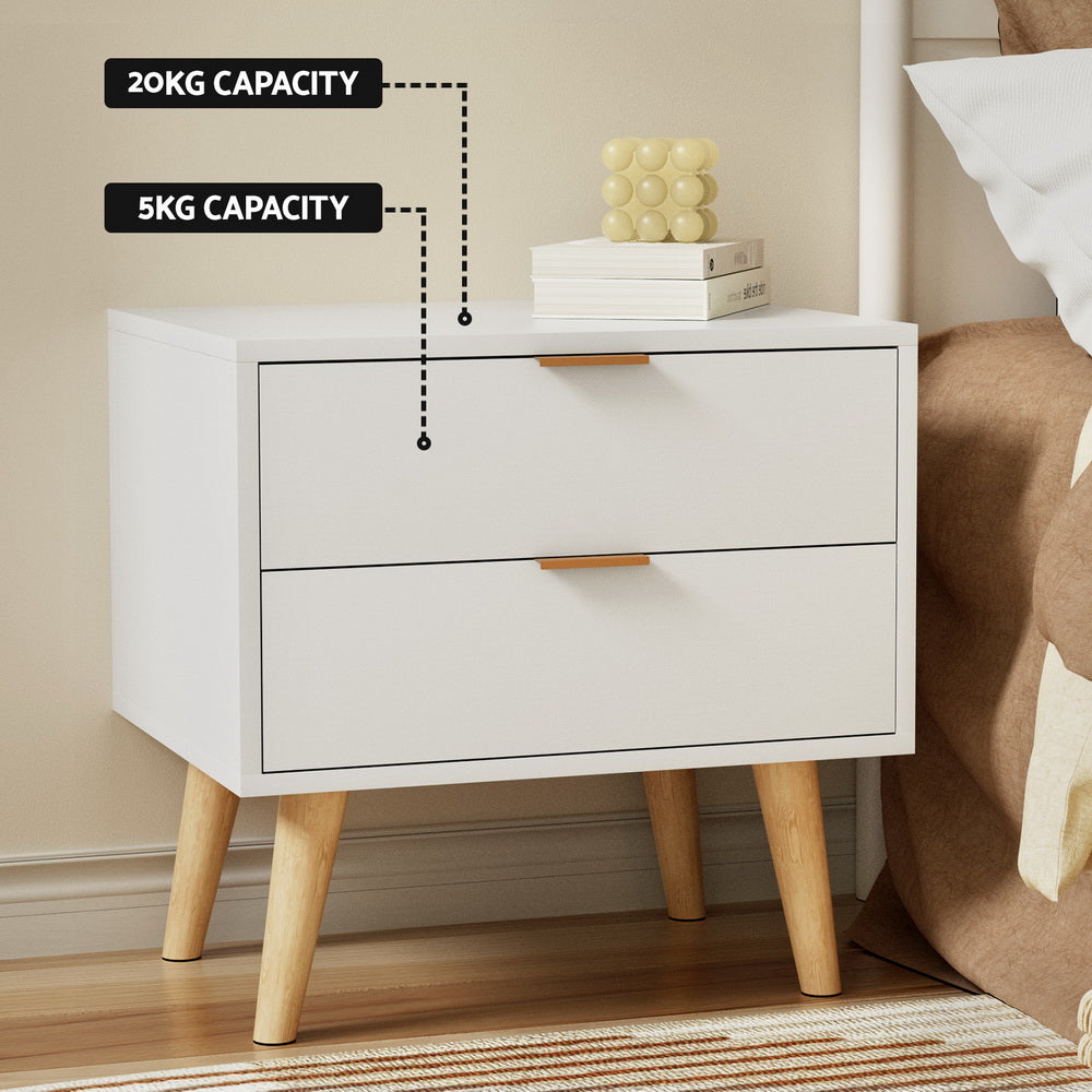 Artiss Bedside Table 2 Drawers - White Big Bedding Australia