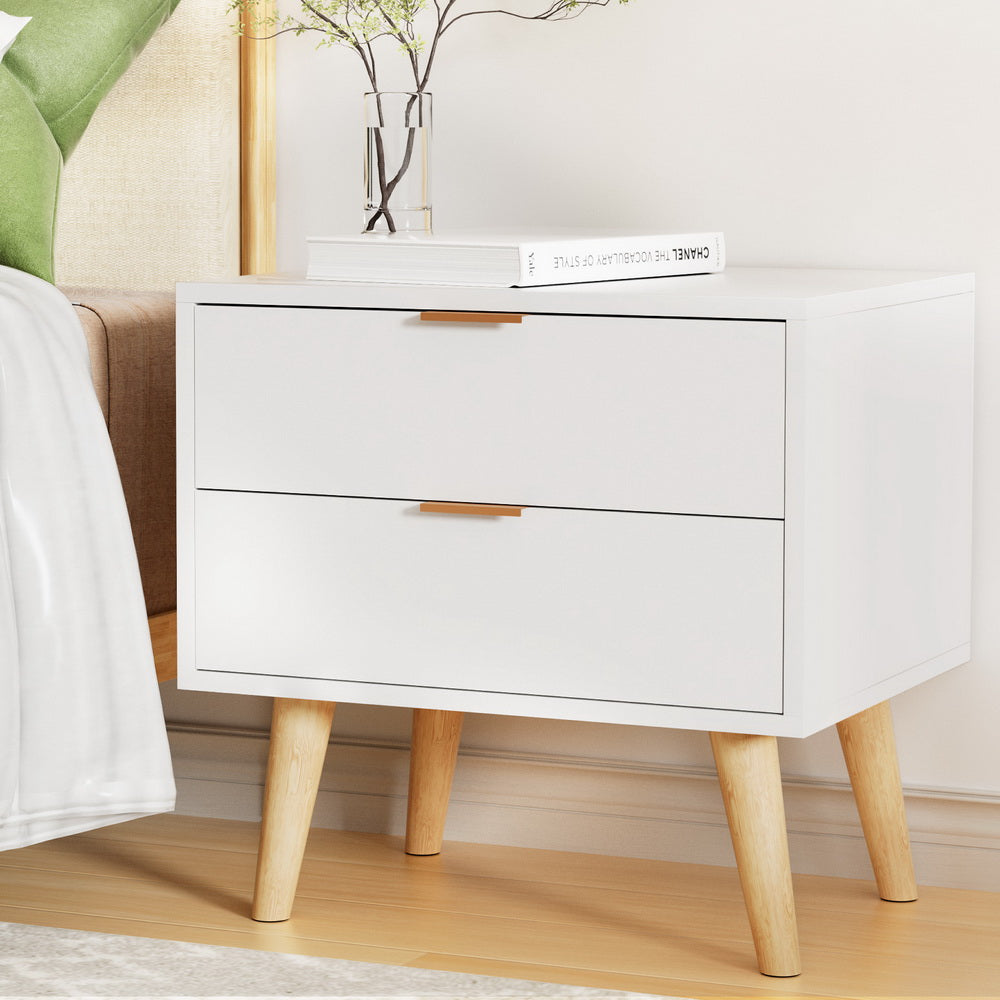 Artiss Bedside Table 2 Drawers - White Big Bedding Australia