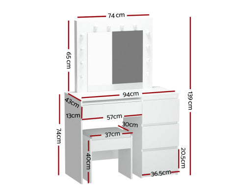 Dressing Table Set Stool 12 Led Bulbs White Artiss