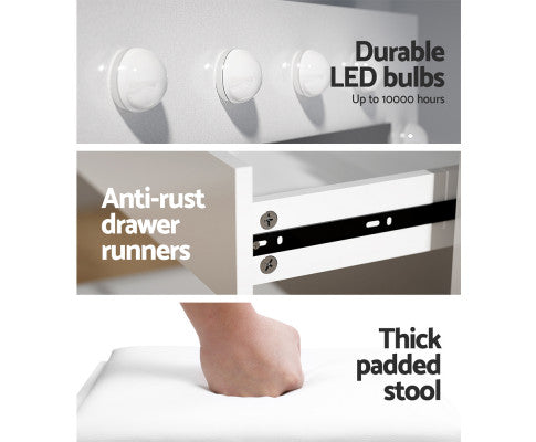 Dressing Table Set Stool 12 Led Bulbs White Artiss