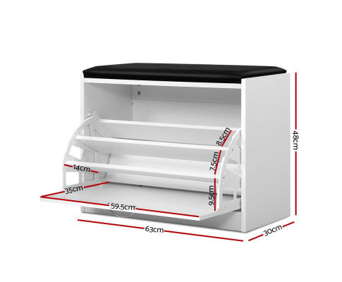 Shoe Cabinet Bench Shoes Storage Rack Organiser Drawer White 15 Pairs Artiss