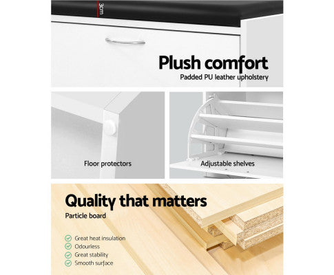 Shoe Cabinet Bench Shoes Storage Rack Organiser Drawer White 15 Pairs Artiss