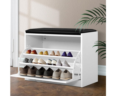 Shoe Cabinet Bench Shoes Storage Rack Organiser Drawer White 15 Pairs Artiss