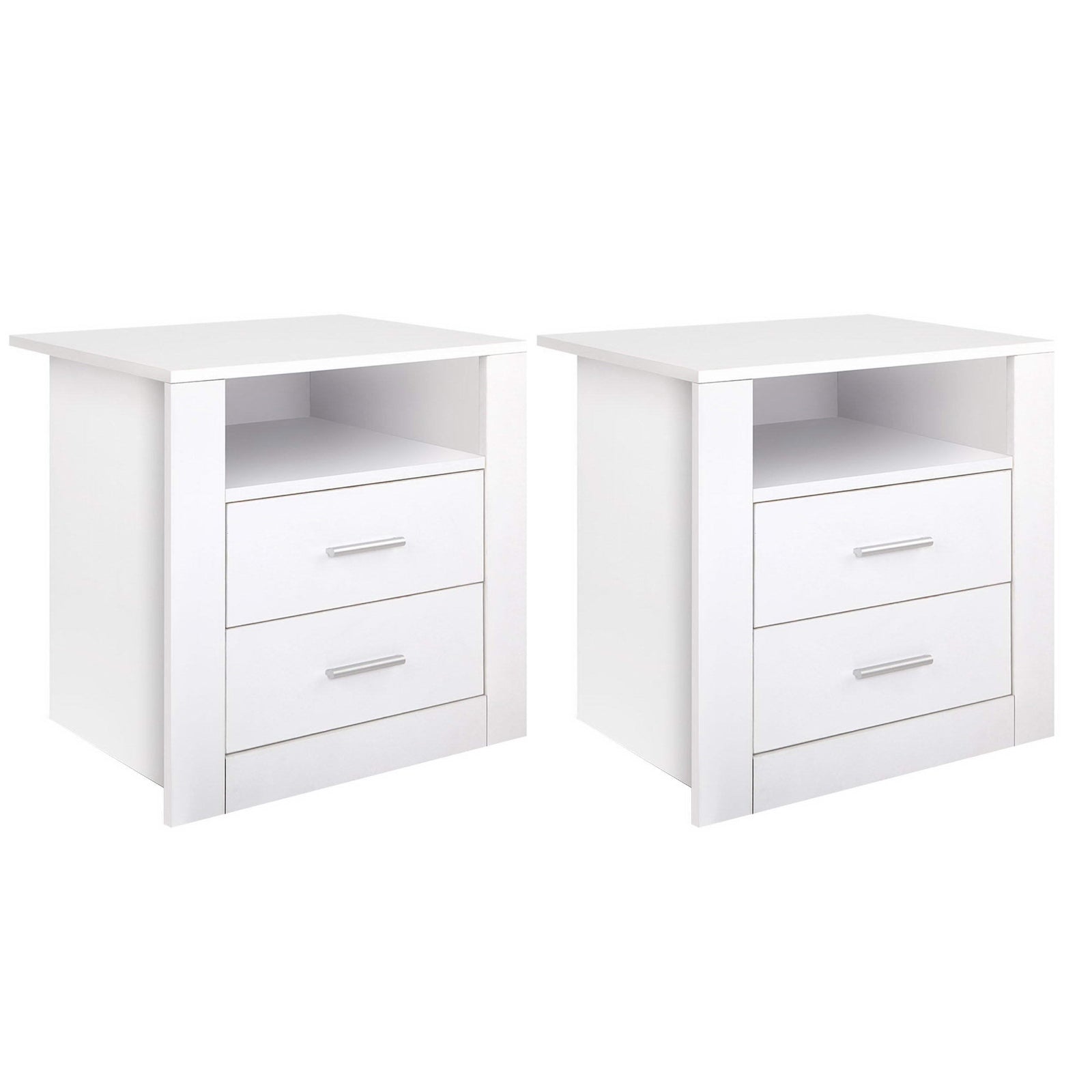 2 X Bedside Table 2 Drawers with Shelf - TARA White Artiss