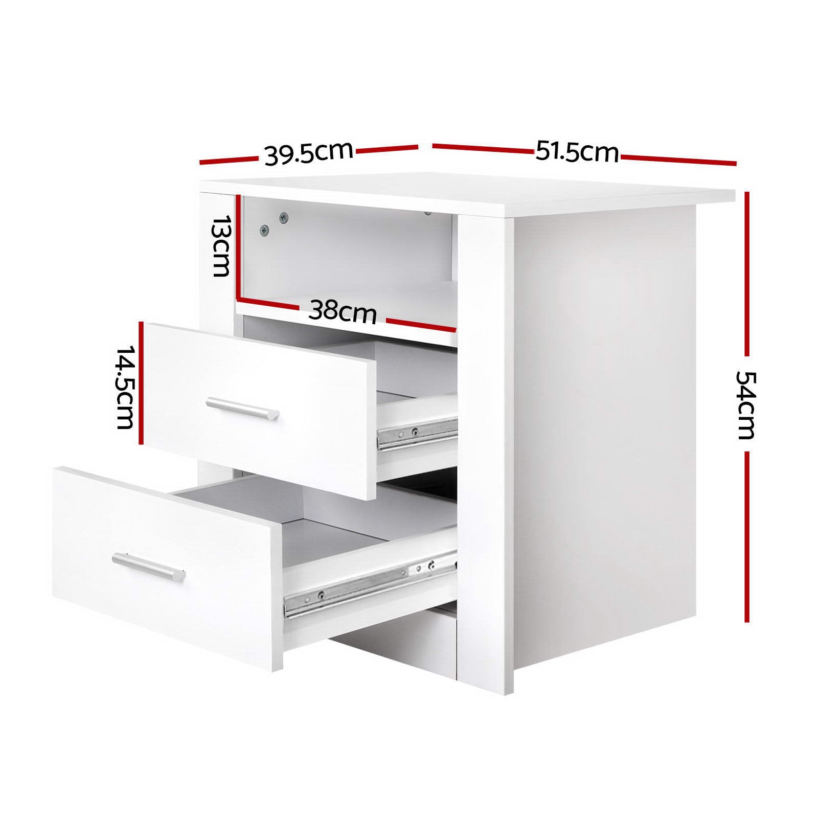 2 X Bedside Table 2 Drawers with Shelf - TARA White Artiss