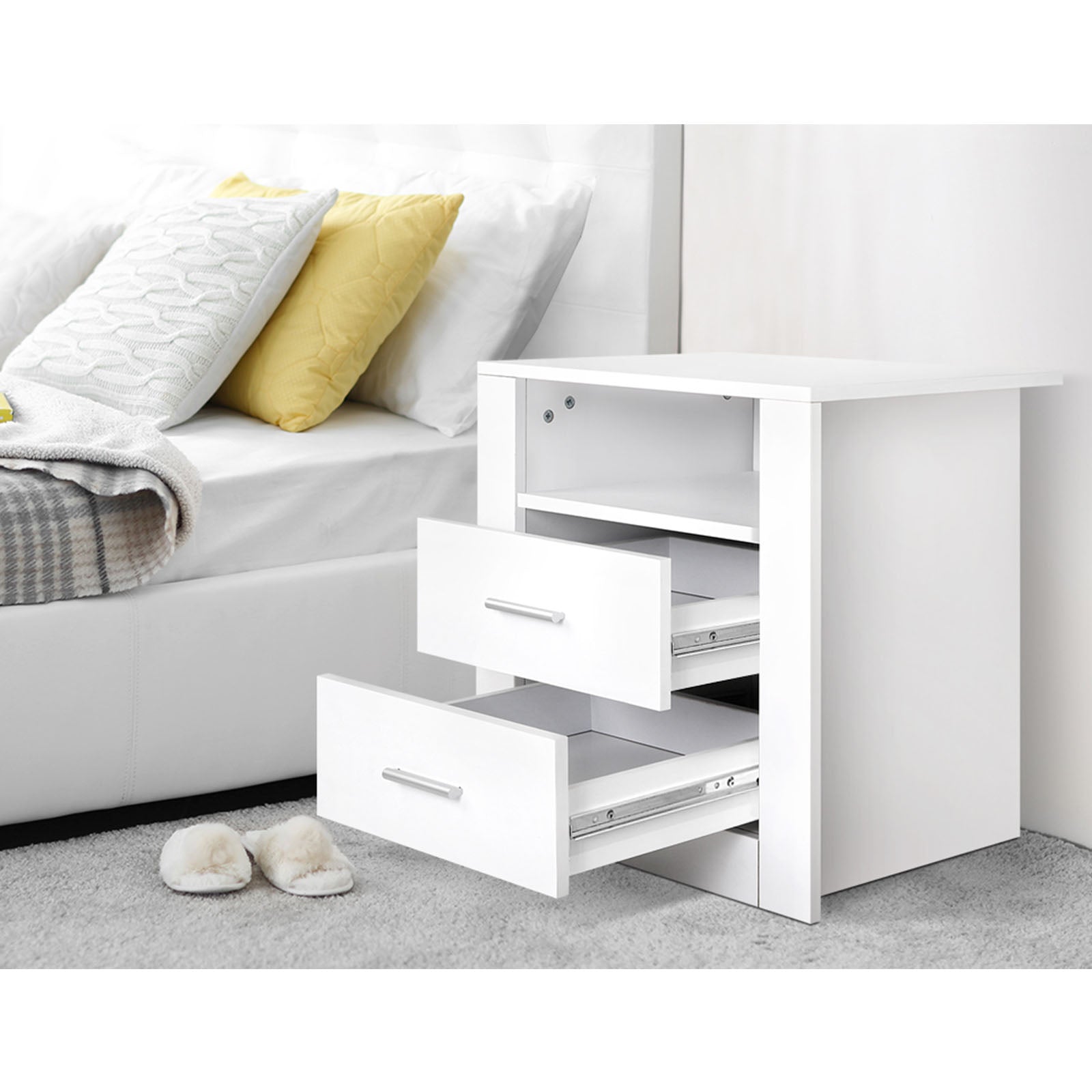 2 X Bedside Table 2 Drawers with Shelf - TARA White Artiss
