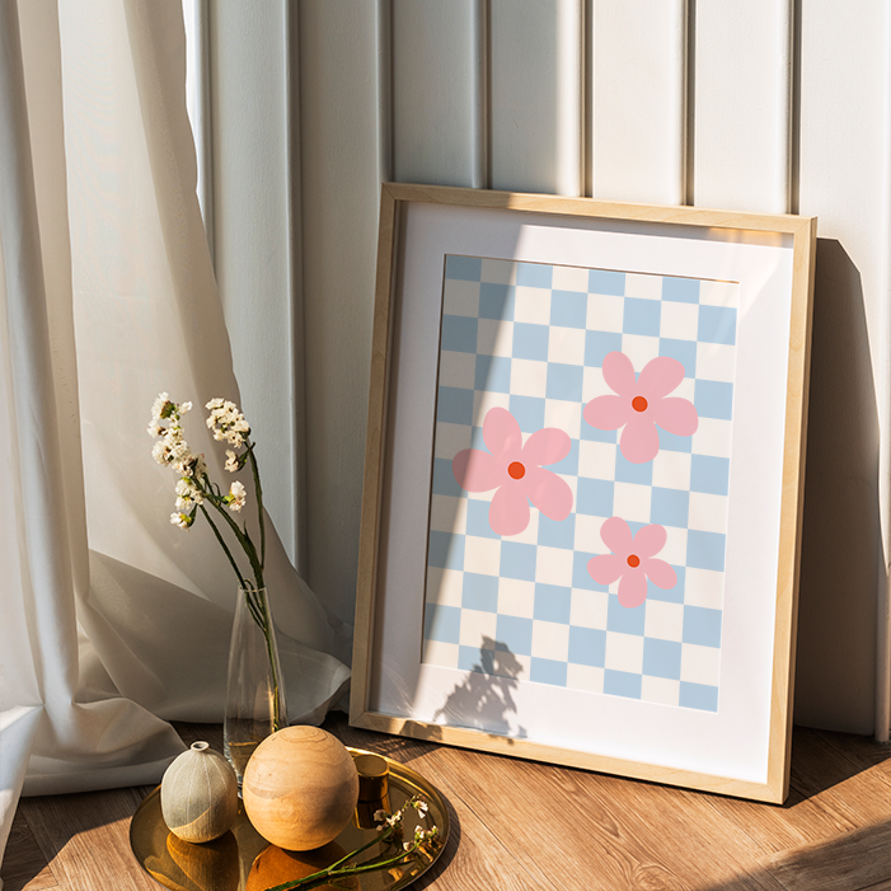 Checkered Florals Polka Art Prints