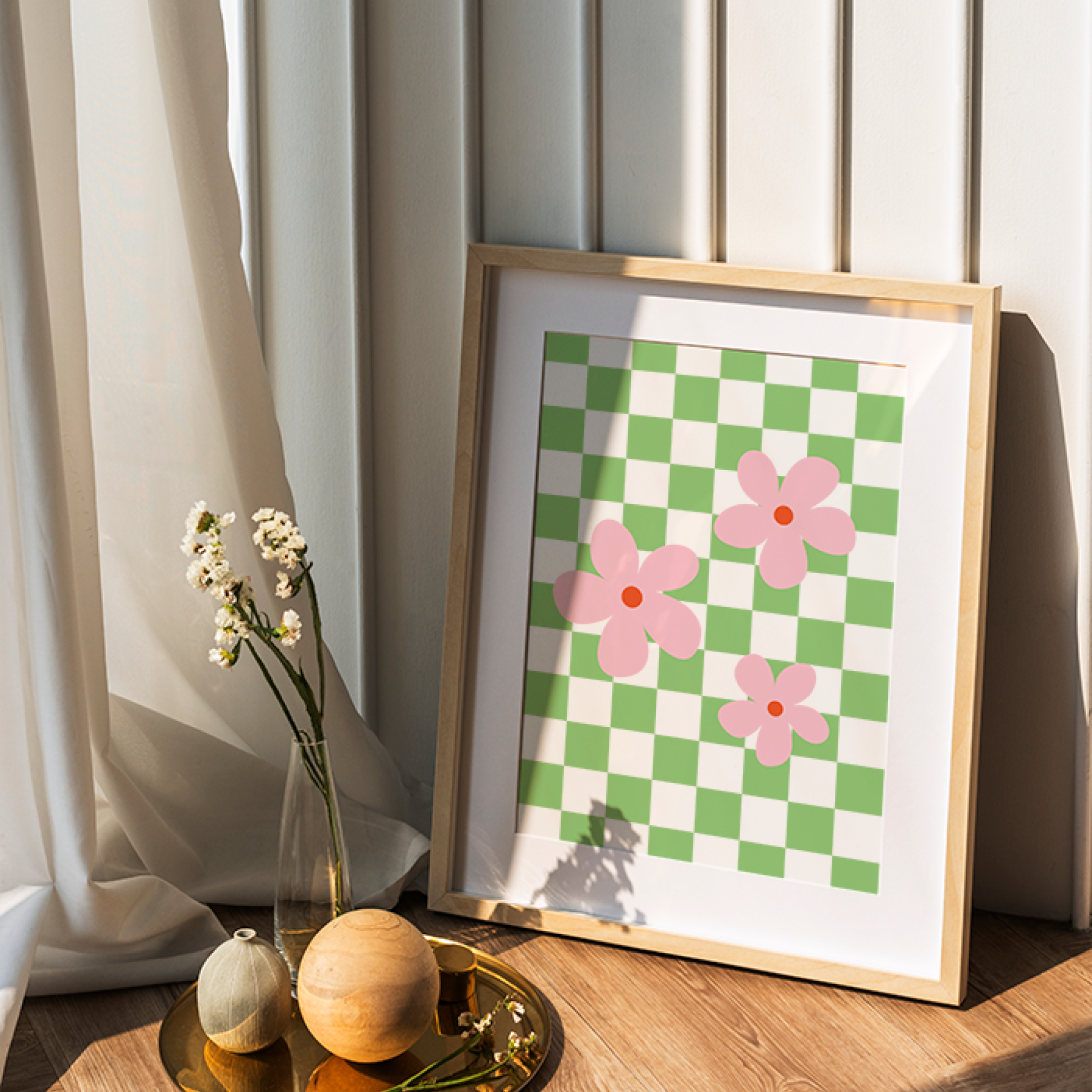 Checkered Florals Polka Art Prints