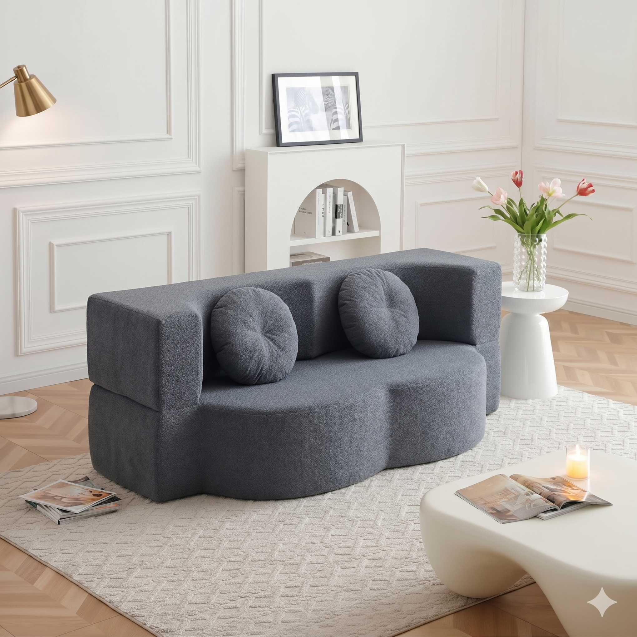 Loft Convertible Folding Sofa Bed / Plush Corduroy Loveseat Couch - Grey