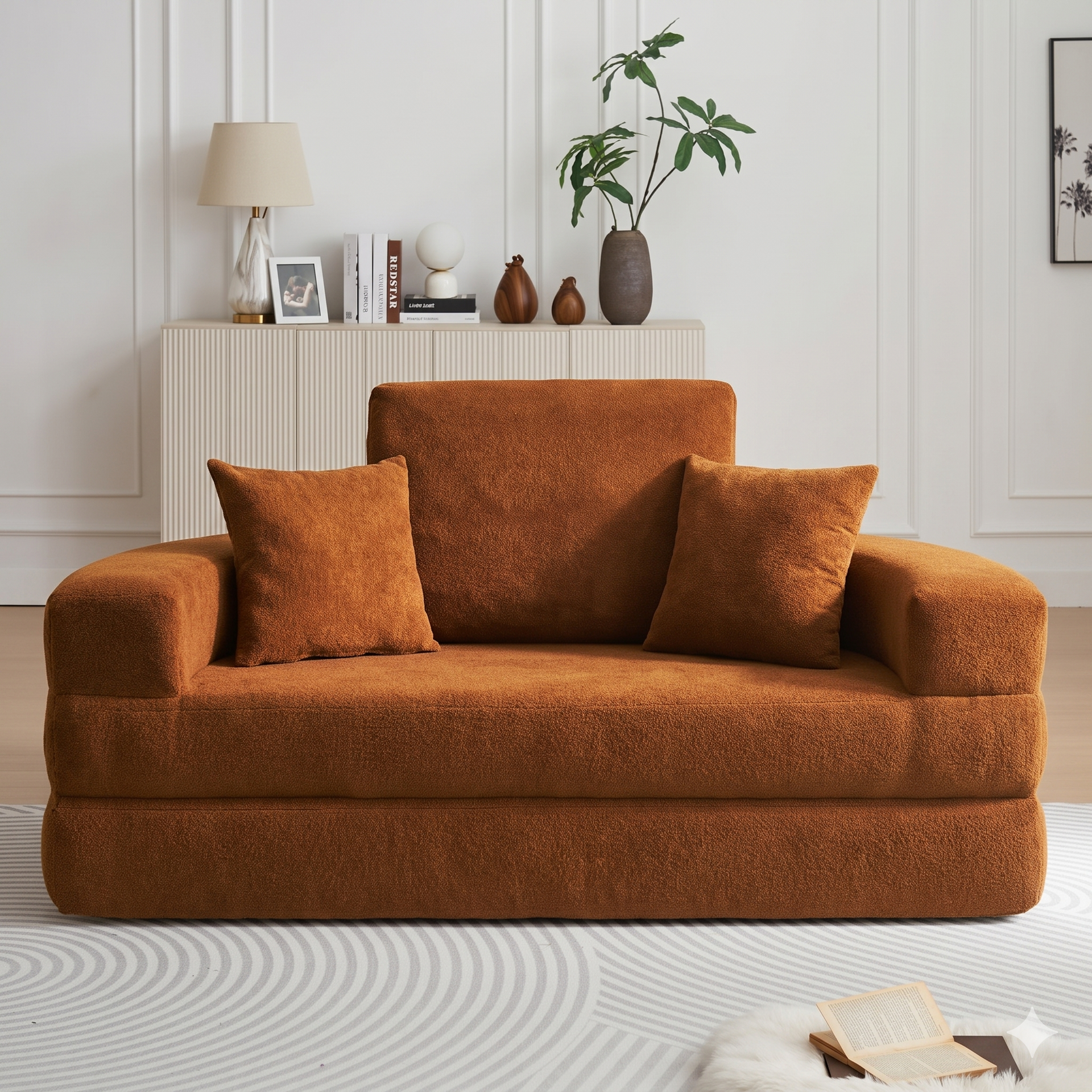 Loft Multifunctional Round Convertible Sofa Bed(Compressed Packaging) - Orange