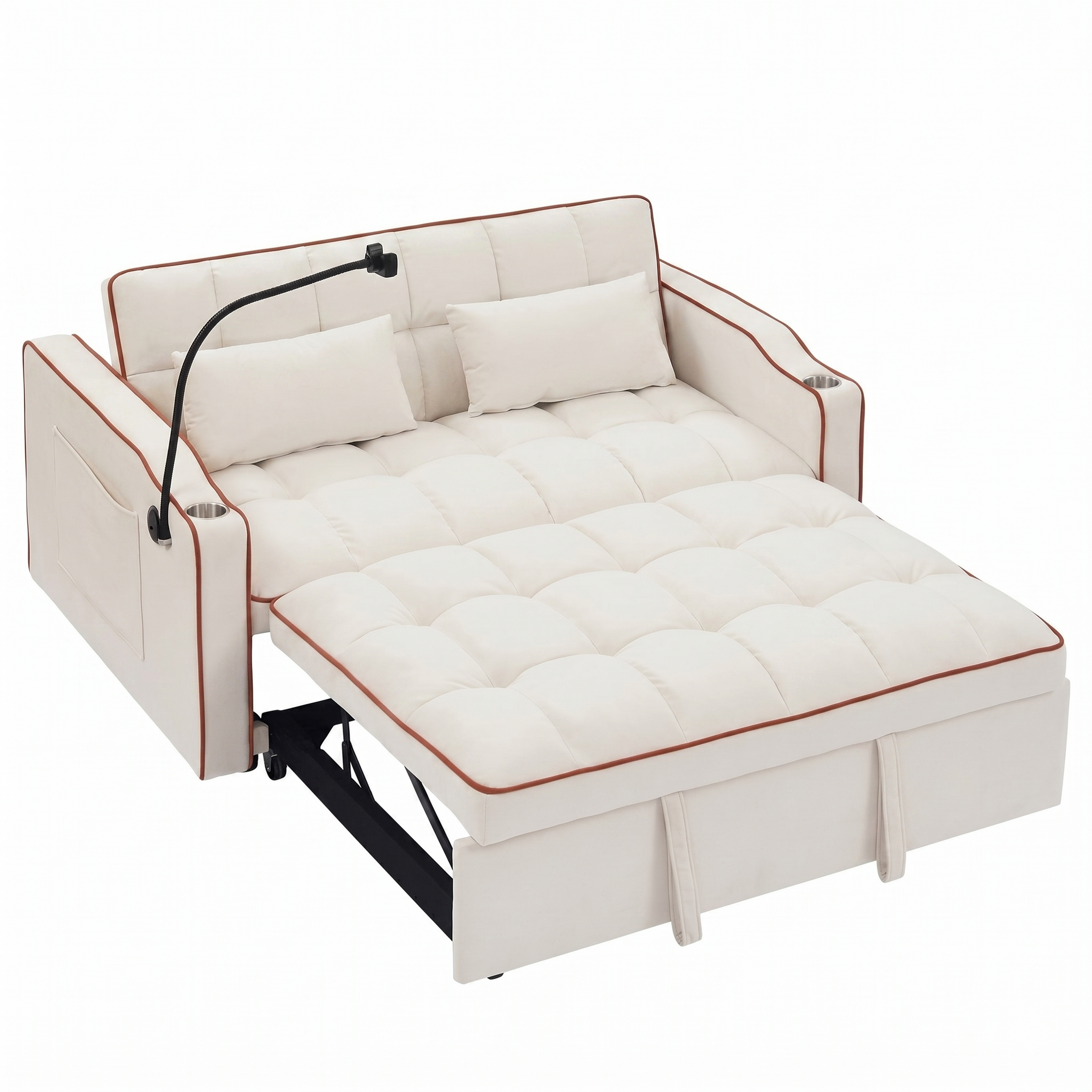 Loft Fashionable Modern And Multi-Functional Foldable Velvet Sofa Bed - Beige