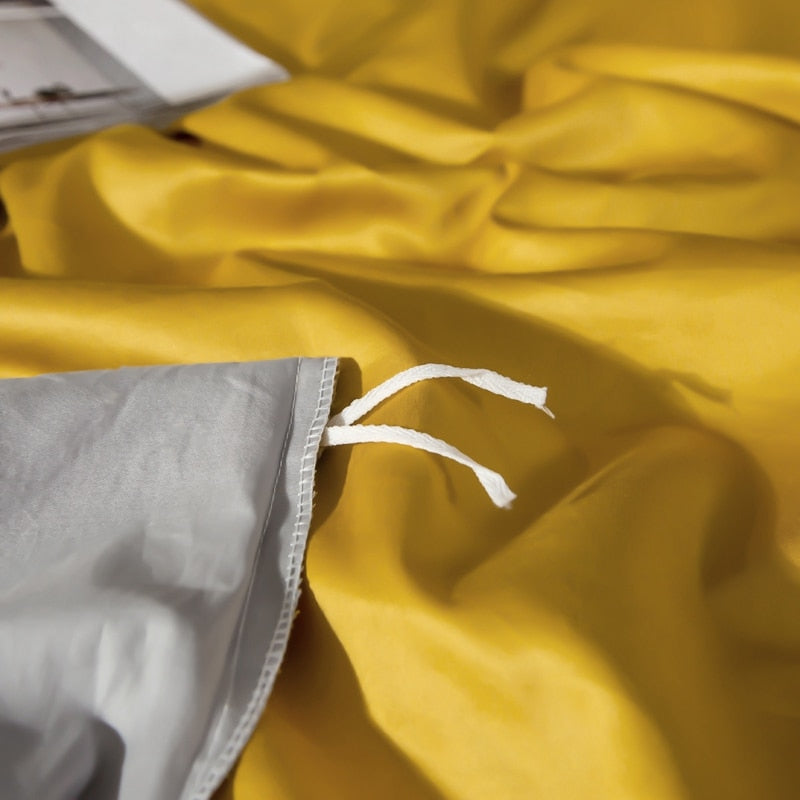 Anyhouz Duvet Comforter Set King Yellow/ Light Grey Egyptian Cotton Thick Blanket Bedspread 4 Pcs Bed Set