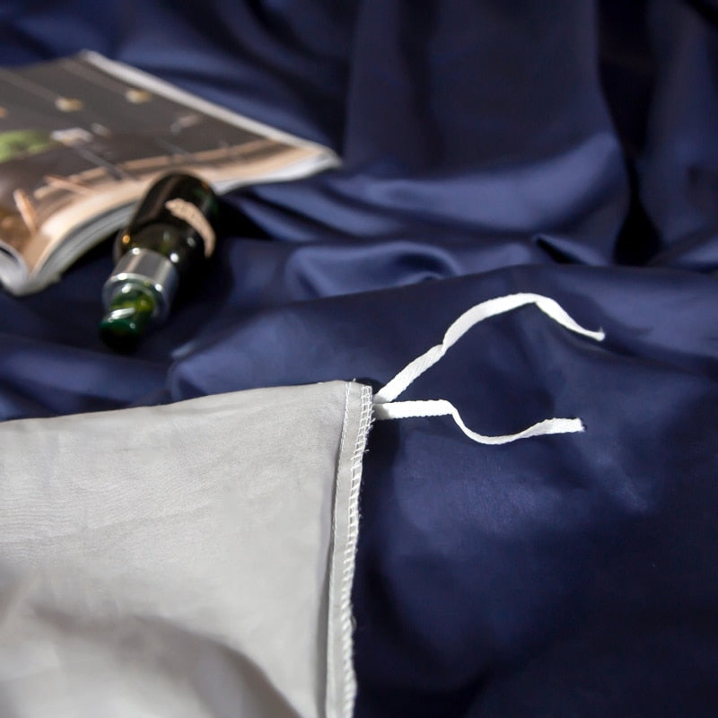 Anyhouz Duvet Comforter Set Double Navy Blue/ Light Grey Egyptian Cotton Thick Blanket Bedspread 6 Pcs Bed Set