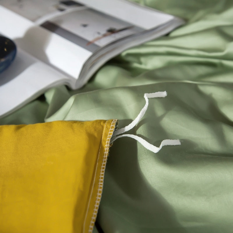 Anyhouz Duvet Comforter Set Double Green/ Yellow Egyptian Cotton Thick Blanket Bedspread 4 Pcs Bed Set